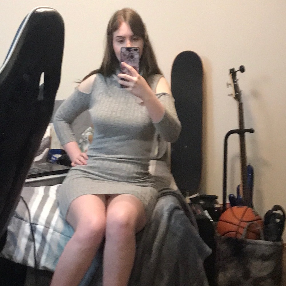Open shoulder sweater dress